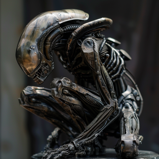 Creepy alien cyborg statue